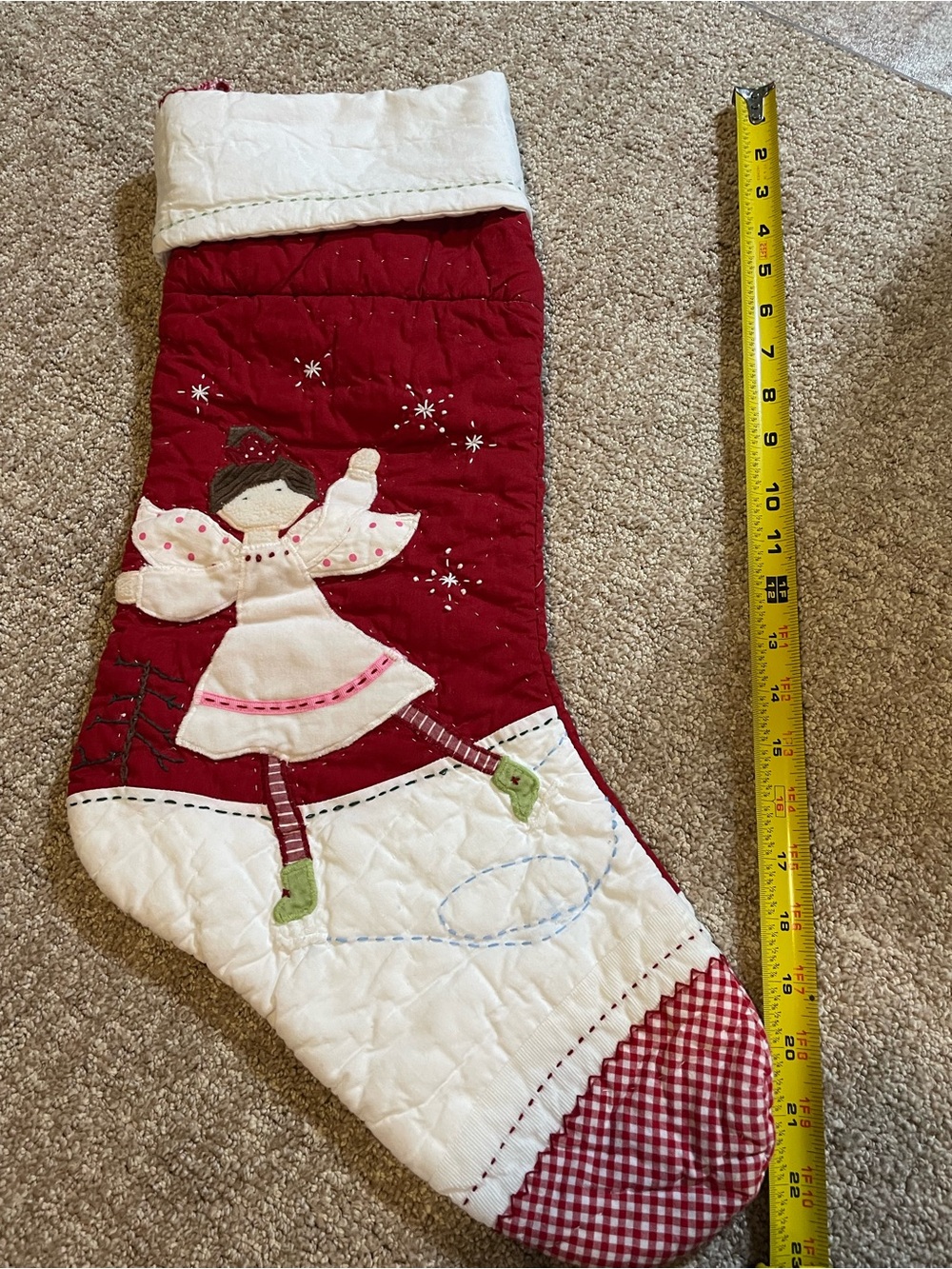 Pottery Barn Kids Quilted Angel Christmas Stocking - Red and White